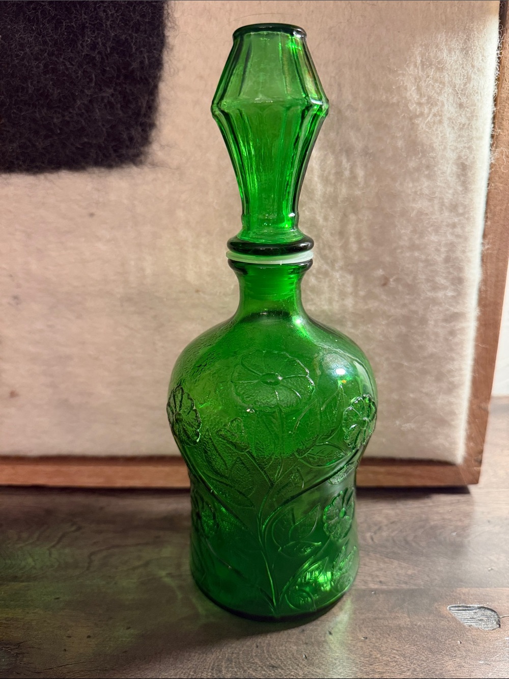 Vintage MidCentury Italian Empoli Emerald Green Glass Bottle Decanter w/ Stopper